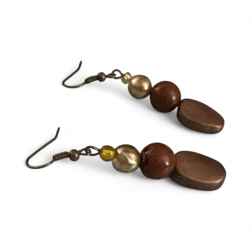 Beaded Earrings Copper and Brown fall dangle earrings 
Artist made New